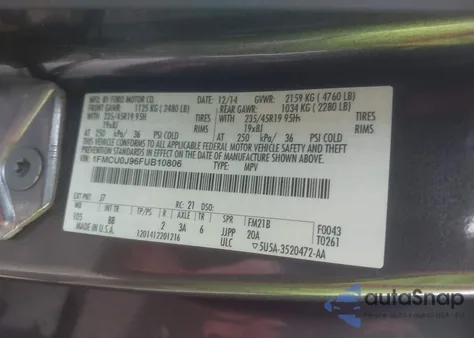 2015 Ford Escape Titanium из США, поврежденный, VIN 1FMCU0J96FUB10806